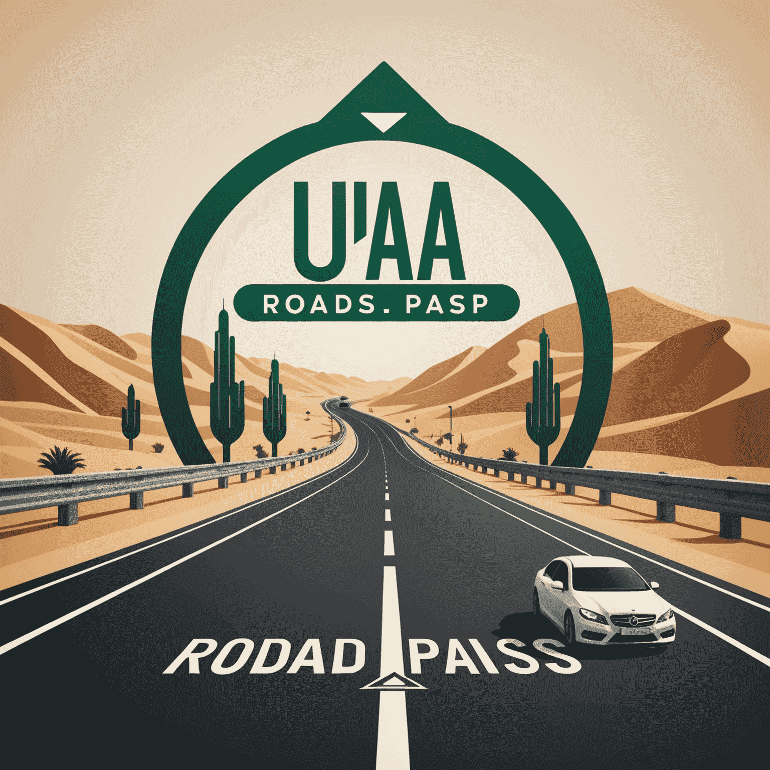 RoadPass UAE logo - A stylized road with a passing car and the text 'RoadPass UAE'