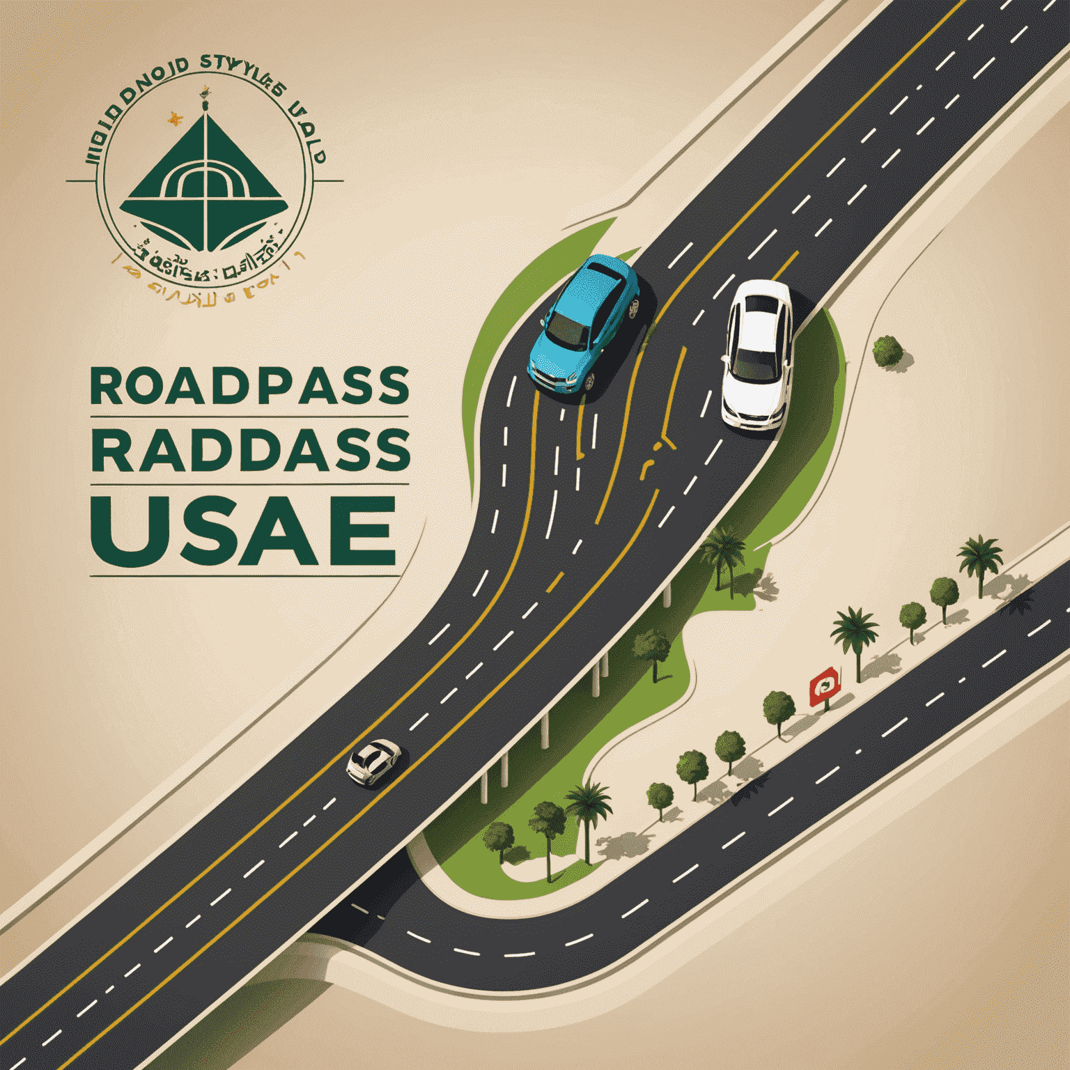 RoadPass UAE logo - A stylized road with a passing car and the text 'RoadPass UAE'