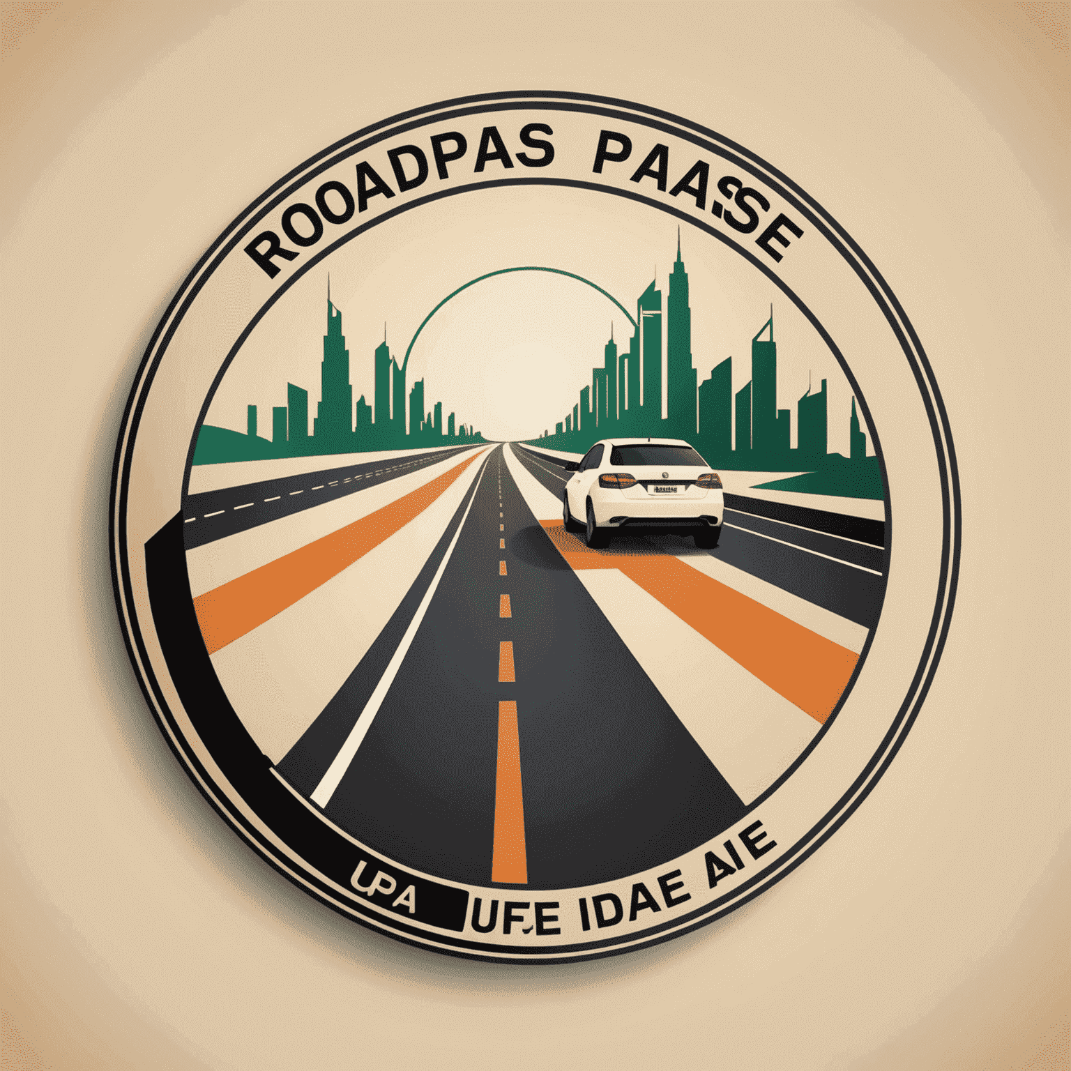 RoadPass UAE logo - A stylized road with a passing car and the text 'RoadPass UAE'