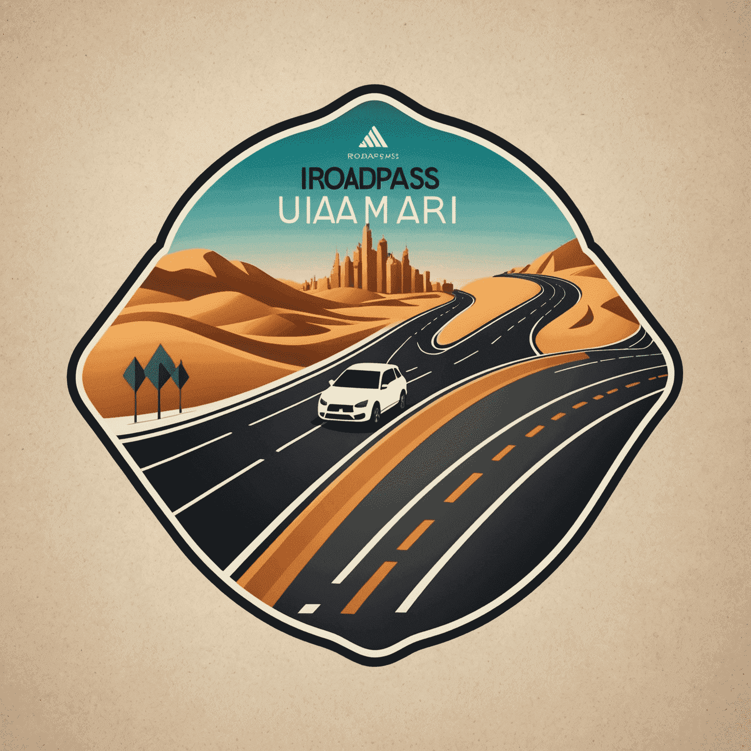 RoadPass UAE logo - A stylized road with a passing car and the text 'RoadPass UAE'