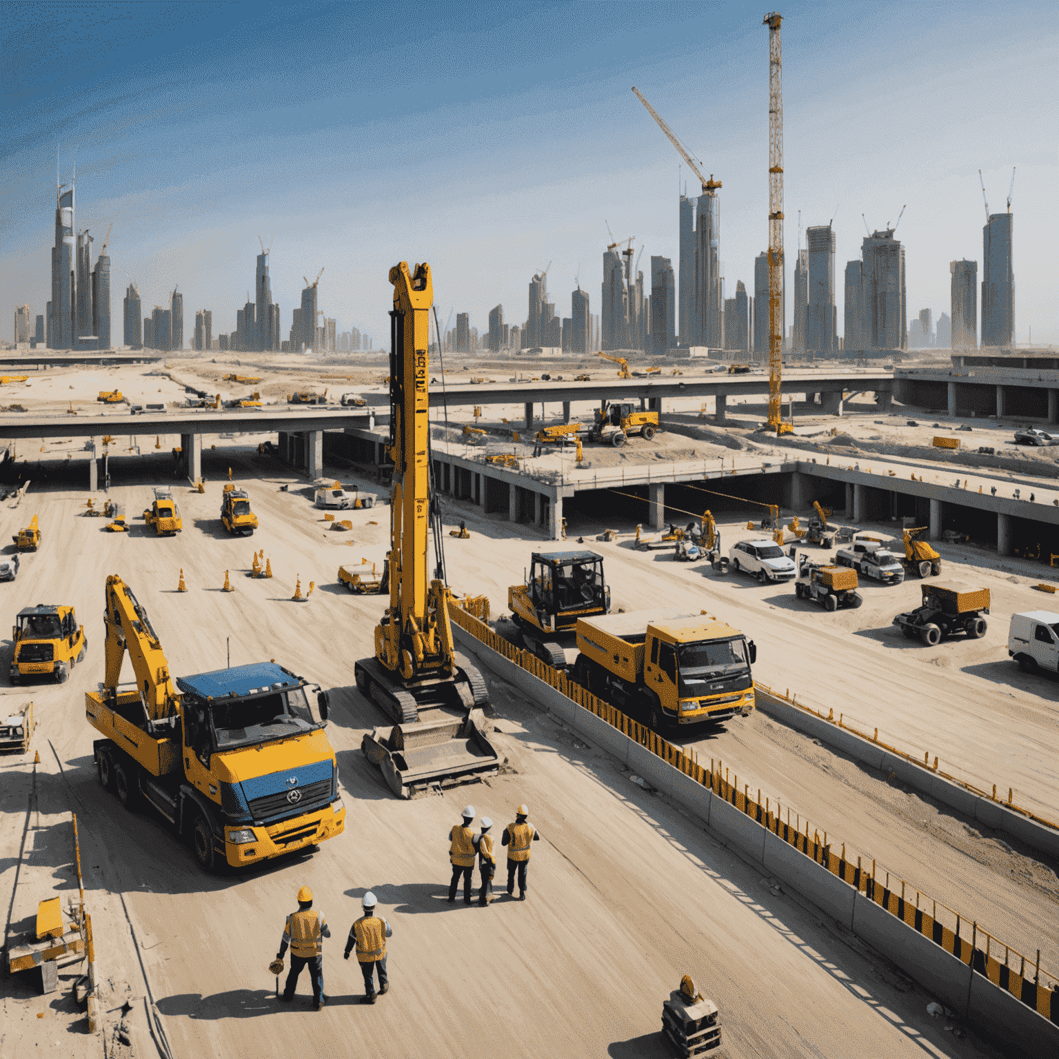 Construction site of the new Salik toll gate on Sheikh Zayed Road with workers and equipment visible