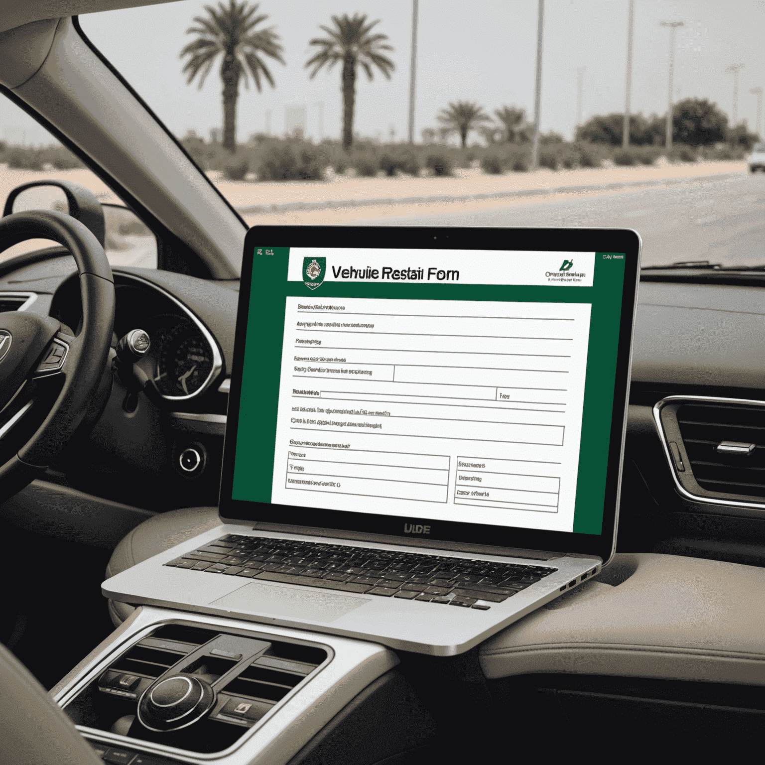 A computer screen displaying a vehicle registration form with a car icon and RoadPass UAE logo